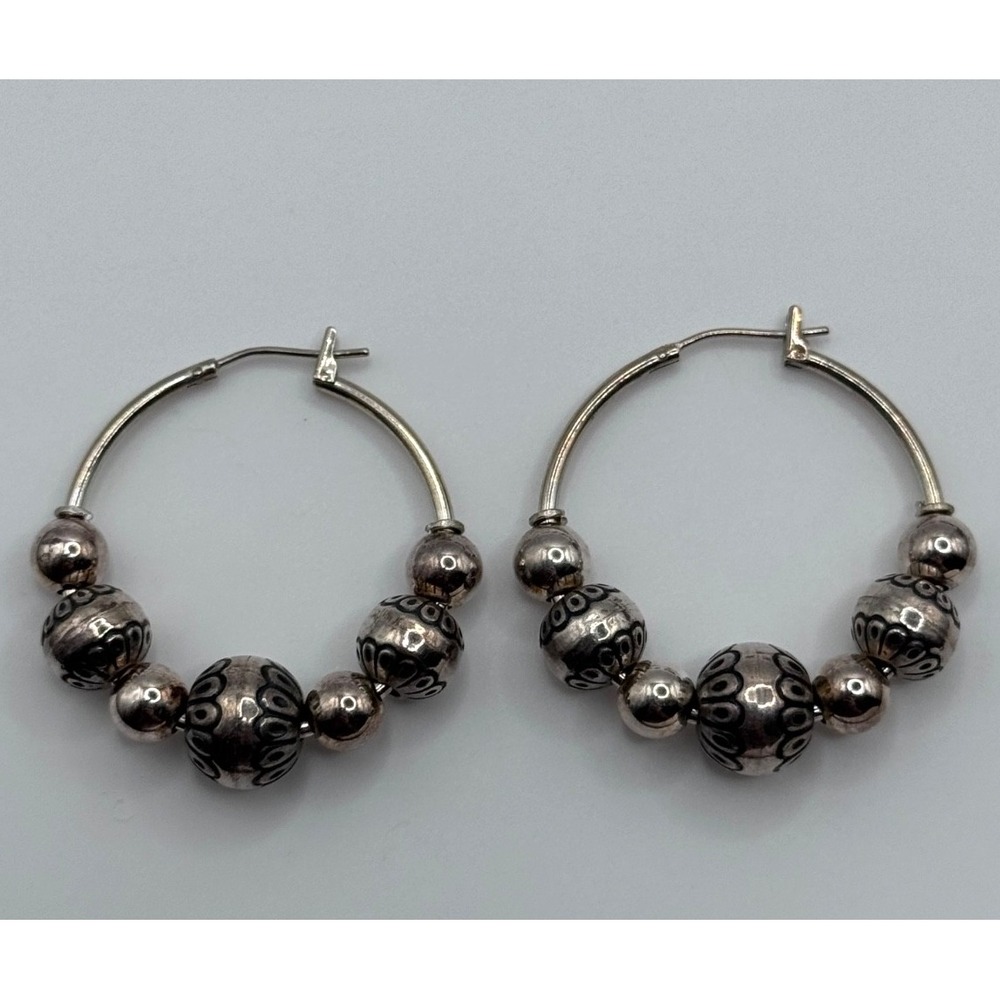Carolyn Pollack Etched Sterling Silver Pearl Hoop Earrings